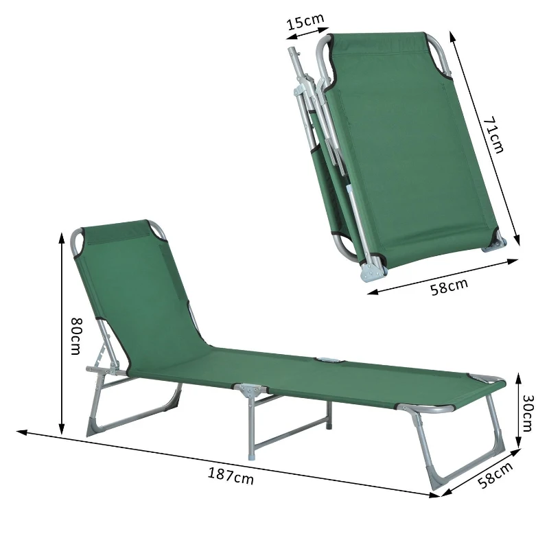 Outsunny Cama de Camping Plegable con Respaldo Ajustable en 4 Niveles Carga 120 kg para Playa Jardín Piscina 187x58x28 cm Verde