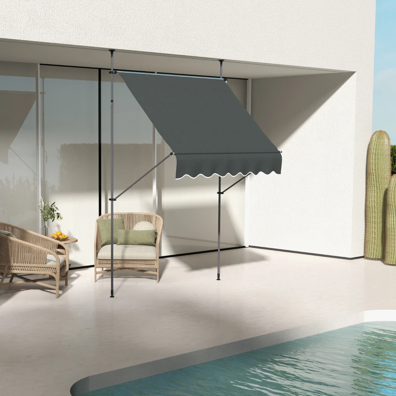 Outsunny Toldo Manual Retráctil con Manivela 200x120x210-300 cm con Altura Ajustable Impermeable y Anti-UV Gris Oscuro