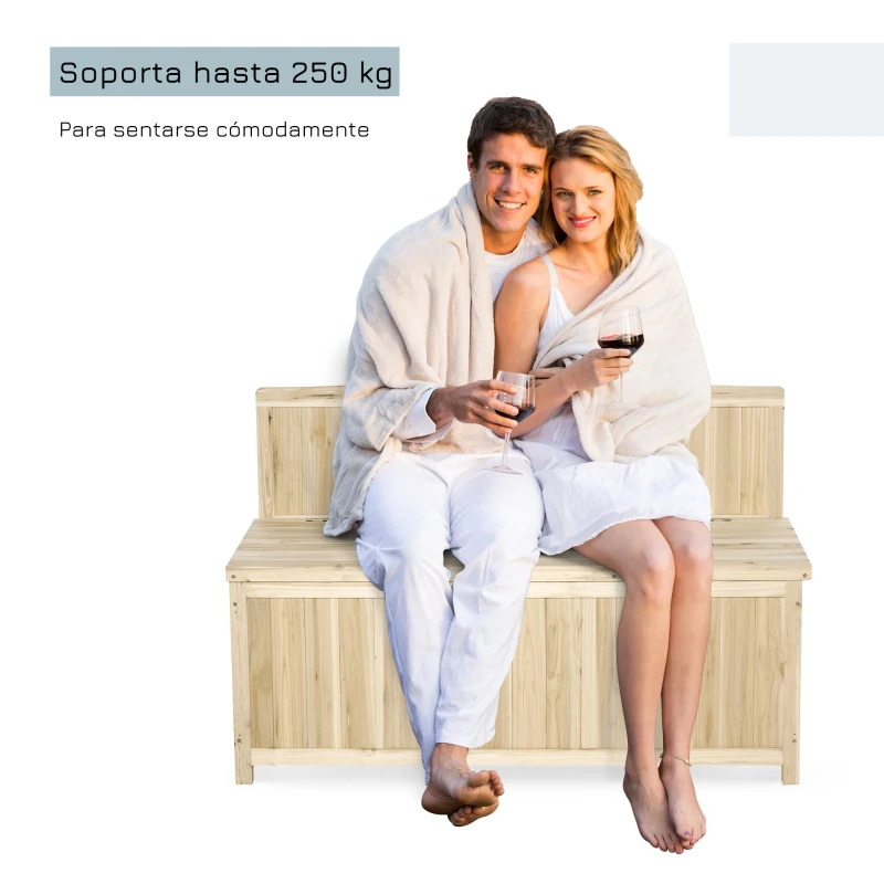 Outsunny Banco de Jardín con Baúl de Almacenaje y Respaldo Carga 250 kg para Patio Terraza Balcón 115x45x75 cm Natural