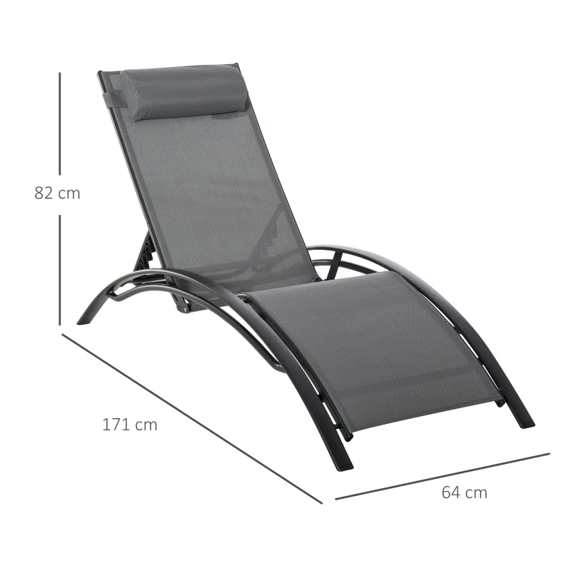 Outsunny Tumbona Reclinable de Aluminio con Respaldo Ajustable en 5 Posiciones y Reposacabezas Extraíble Acolchado Textelino
