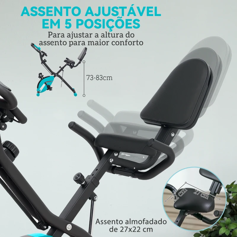 SPORTNOW Bicicleta Estática Dobrável com Resistência Magnética de 8 Níveis Encosto Volante Ecrã LCD e Banda de Resistência 43x97x109 cm Verde