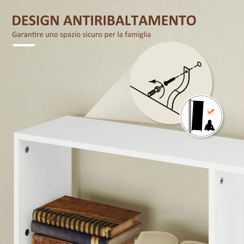 HOMCOM Libreria Asimmetrica a S a 5 Livelli con 10 Ripiani Aperti, in Legno, 80x24x159 cm, Bianco