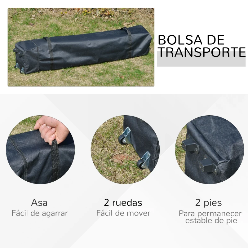 Outsunny Cenador Plegable 3x3m Carpa de Jardín con Bolsa de Transporte con Ruedas Impermeable y Marco de Acero Gazebo para Exterior Fiestas Camping Blanco