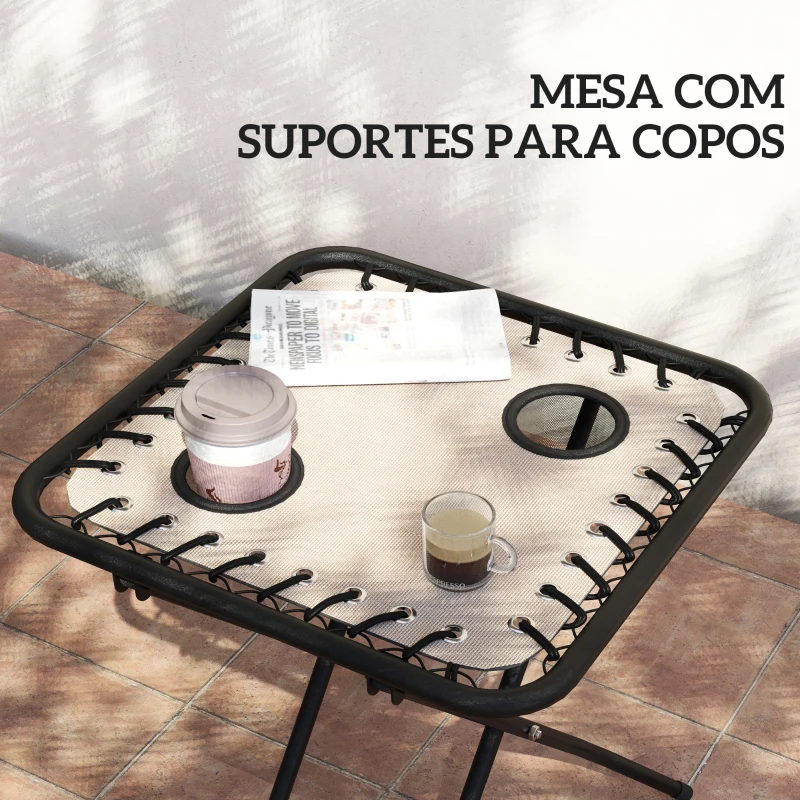 Outsunny Conjunto de 2 Espreguiçadeiras Jardim Dobráveis com Mesa Auxiliar Porta-Copos e Encosto Ajustável 90x65x110 cm Bege