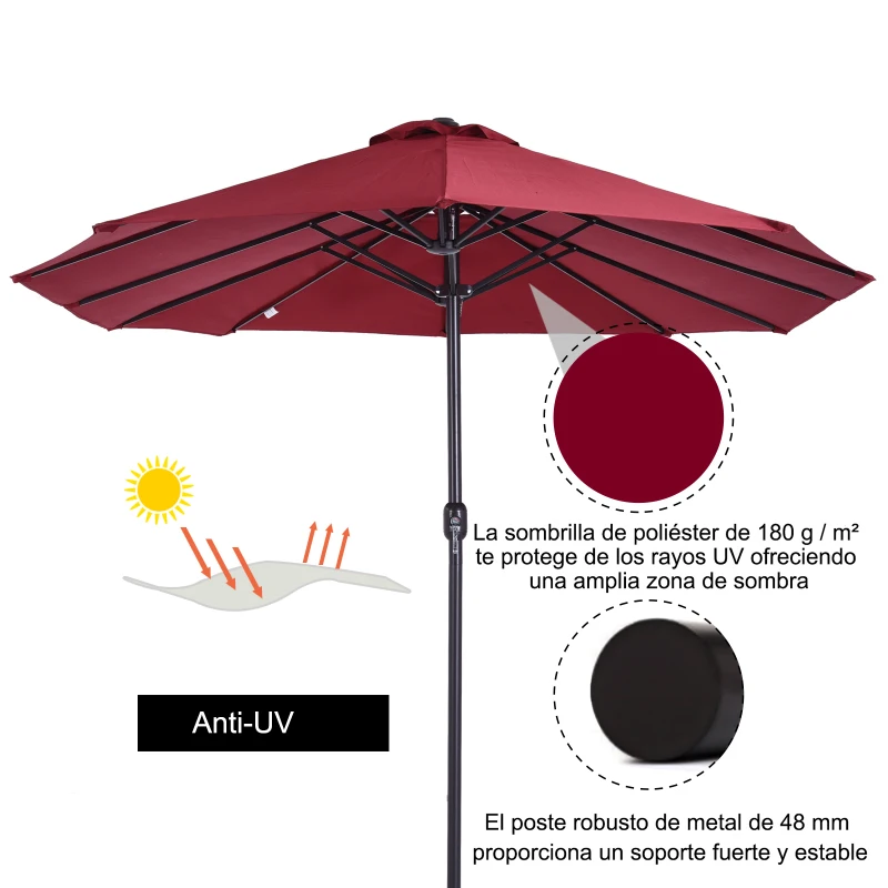 Outsunny Sombrilla Doble para Jardín 455x265x238 cm Parasol Grande con Manivela Manual Protección Solar Color Rojo Vino