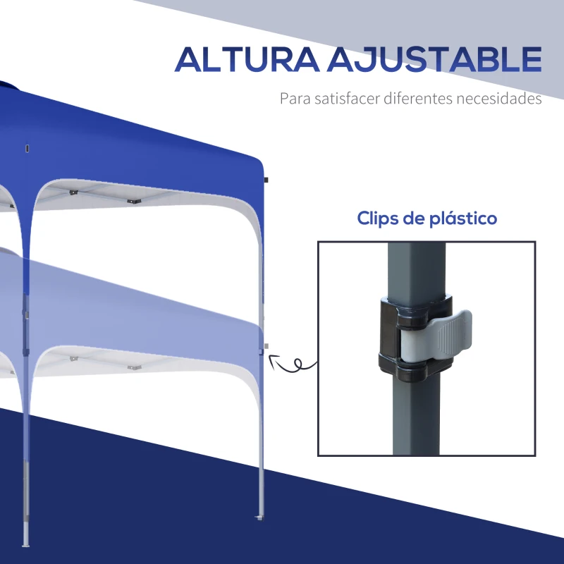 Outsunny Cenador de Jardín 2,5x2,5x2,7 m con Altura Ajustable Anti-UV Impermeable 4 Bolsas de Arena y Bolsa de Transporte Azul