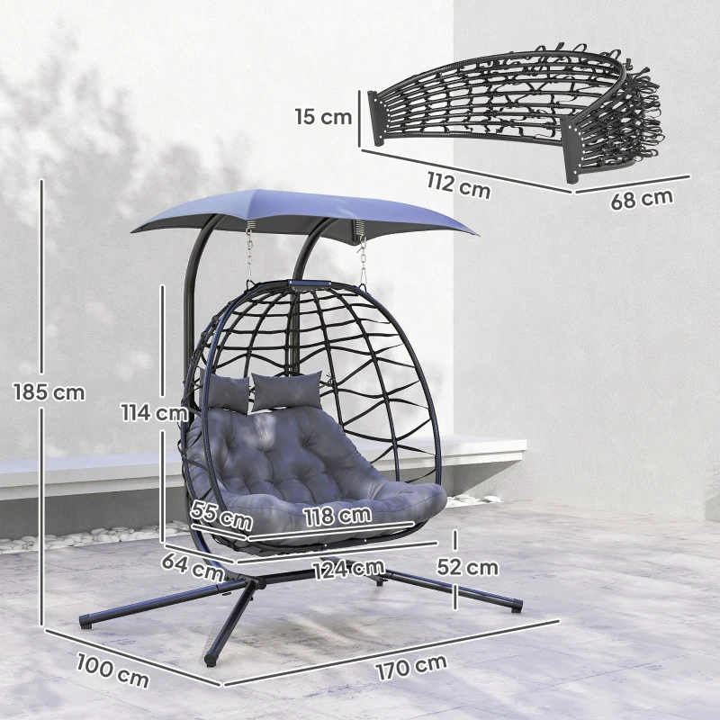 Outsunny Two-Seater Rattan Egg Chair - Black