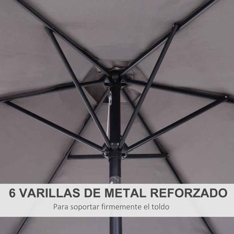 Outsunny Sombrilla para Jardín de Aluminio Ø260x235 cm Parasol de Jardín Reclinable con Manivela y 6 Varillas de Metal para Terraza Exterior Balcón Gris