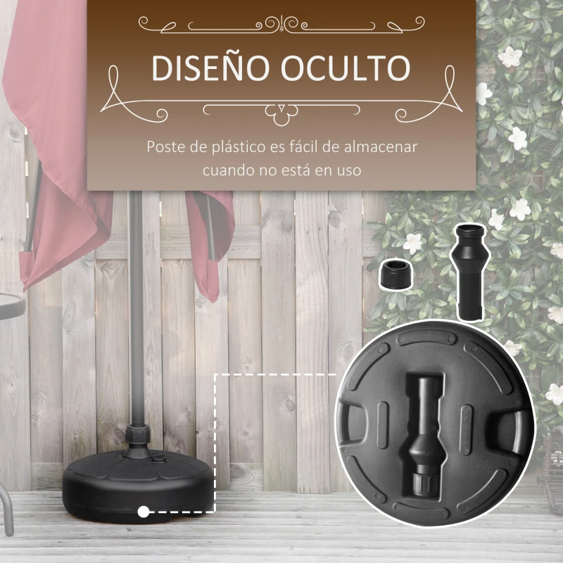 Outsunny Base de Sombrilla Rellenable de Agua 13 kg o Arena 19 kg Soporte de Parasol Redondo Apto Postes de Ø32-38 mm para Jardín Patio Terraza Ø38x21,5 cm Negro