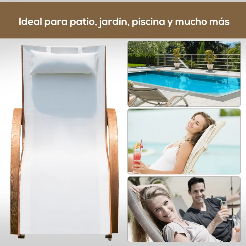 Outsunny Tumbona tipo Hamaca para Jardín Terraza Piscina o Patio Tumbona de Madera y Textilene 161x72x68cm Crema