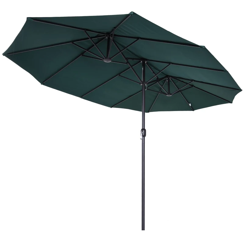Outsunny Sonnenschirm Gartenschirm Marktschirm Doppelsonnenschirm Terrassenschirm mit Handkurbel Dunkelgrün Oval 460 x 270 x 240 cm