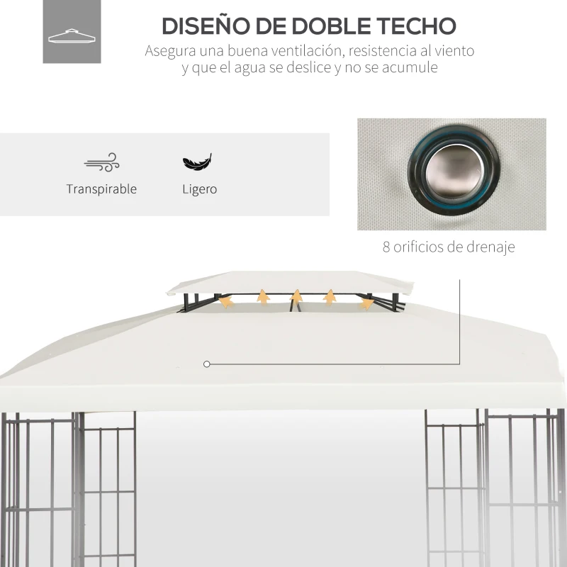 Outsunny Techo de Repuesto 4x3 m para Cenador de Jardín Cubierta de Reemplazo para Pabellón de 2 Niveles Transpirable con 8 Orificios de Drenaje para Patio Exterior Beige