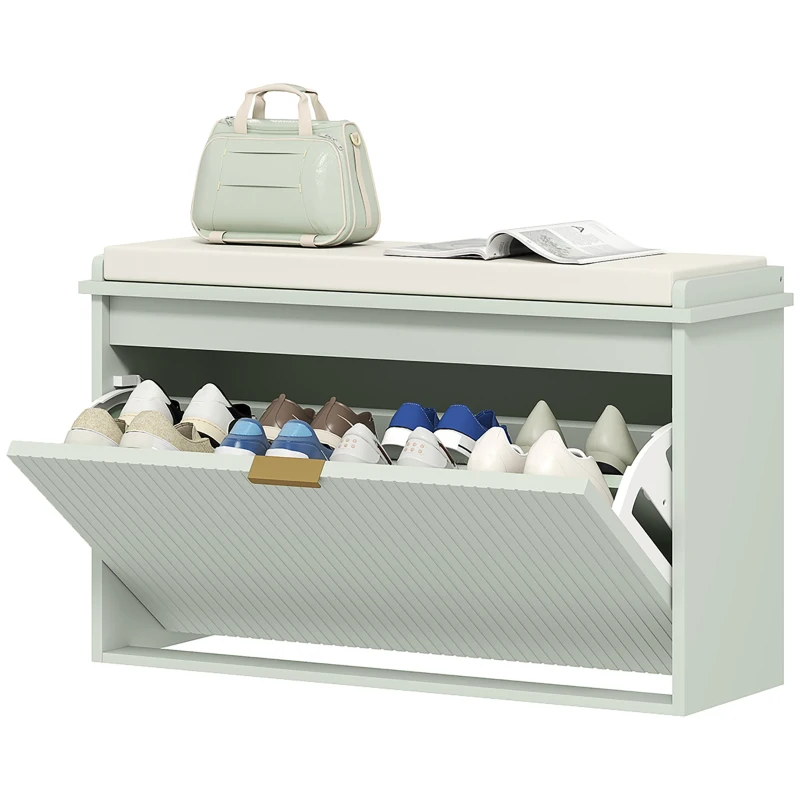 HOMCOM Elegant Eight Shoe Bench, with Top Seat - Green