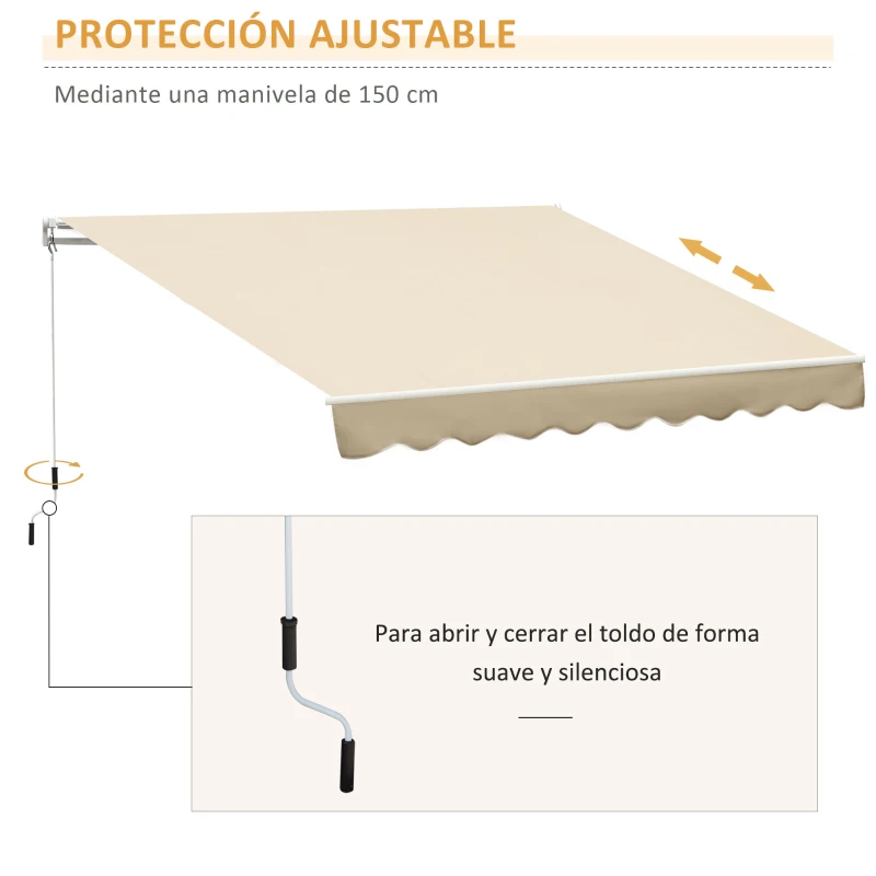 Outsunny Toldo de Pared con Brazo Articulado y Manivela Marco Resistente de Aluminio y Cubierta de Poliéster 295x245 cm Beige