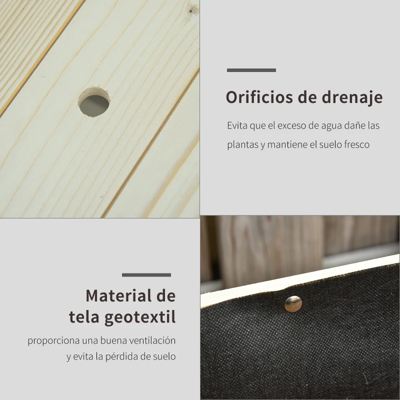 Outsunny Huerto Urbano Mesa de Cultivo 118x55x83 cm Elevado de Madera con Estante Tela Geotextil Ruedas con Frenos Portátil para Cultivo en Jardín Terraza Color Natural
