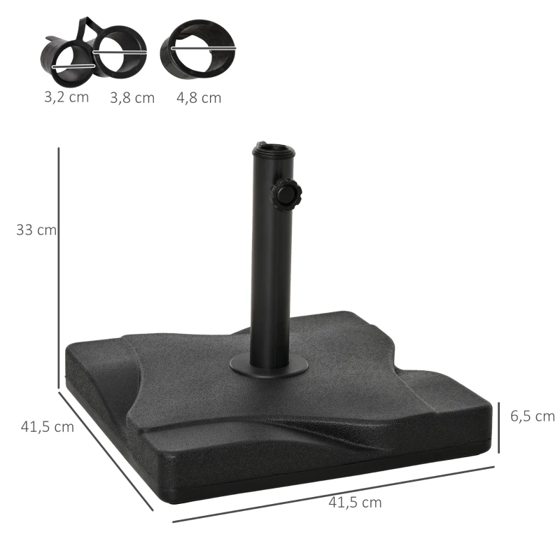 Outsunny Base para Sombrilla de 20 kg Apta para Postes de Parasol de Ø32mm Ø38mm o Ø48mm 41,5x41,5x33cm Negro