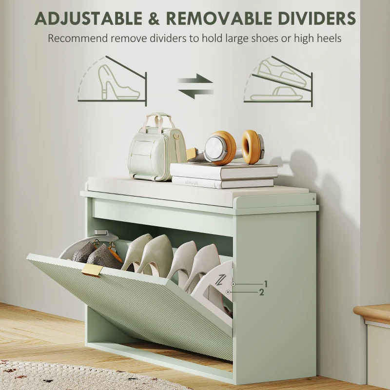 HOMCOM Elegant Eight Shoe Bench, with Top Seat - Green