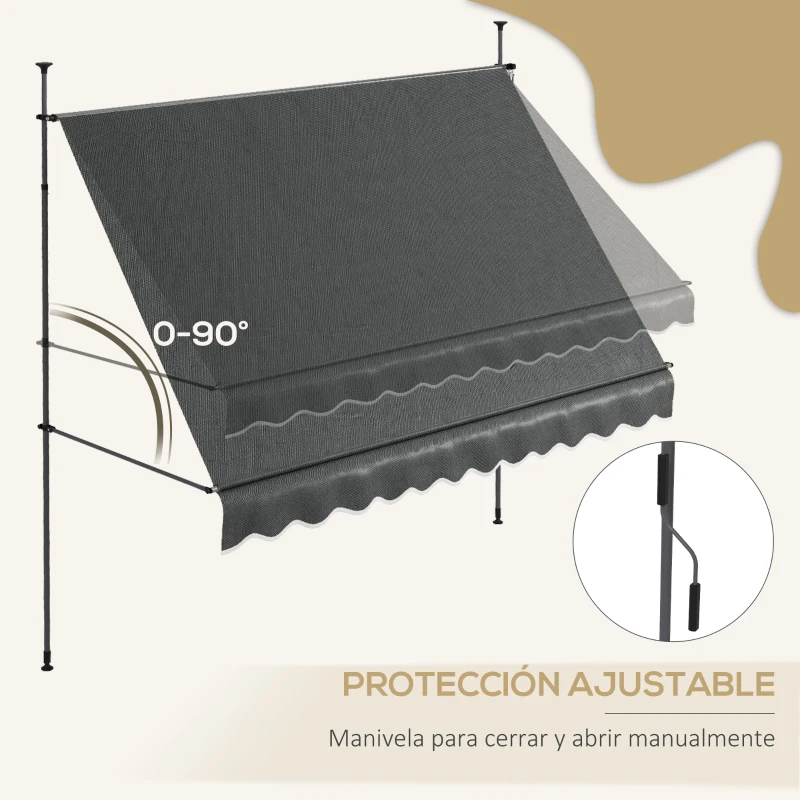 Outsunny Toldo Manual Retráctil para Balcón 300x120x210-300 cm con Manivela Altura Ajustable Impermeable y Anti-UV Gris Oscuro