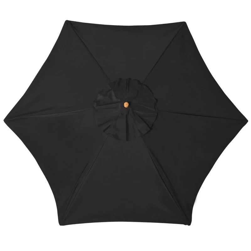 Outsunny Sombrilla de Jardín Ø250x230 cm Parasol de Terraza con Marco de Madera 6 Varillas Sistema de Cuerda e Impermeable Negro