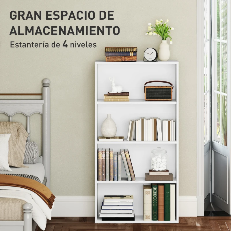 HOMCOM Estantería con 2 Ajustables y Sistema Antivuelco para Oficina Salón o Dormitorio 60x24x115,5 cm Blanco