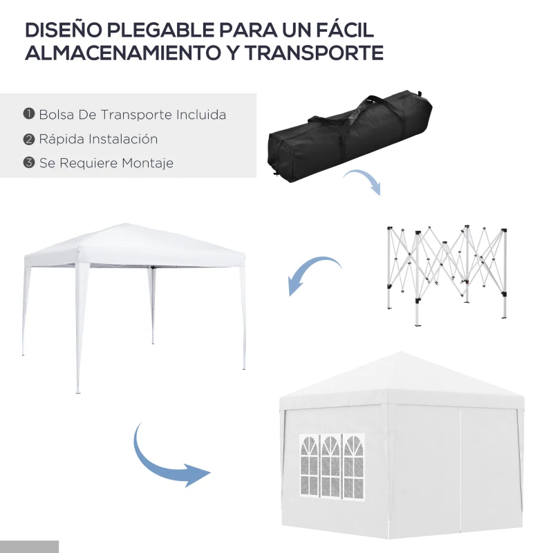 Outsunny Carpa Plegable con 4 Paredes Desmontables 3x3 m Cenador de Jardín con Bolsa de Transporte Impermeable Anti-UV Blanco