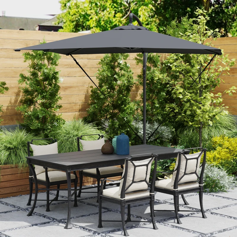 Outsunny Chapéu de Sol Excêntrico 247x247 cm com Base Cruzada Capa Ajustável Manivela Capa Protectora e Corda de Vento Cinza Escuro