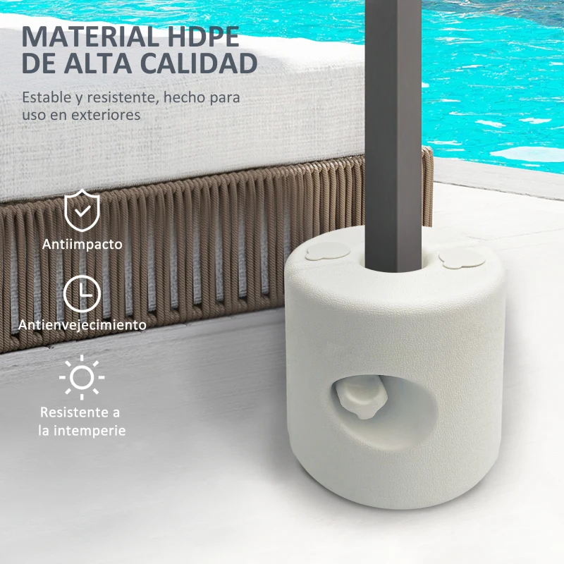 Outsunny Pack de 4 Pesos para Carpas Plegables Soportes Rellenables con 9,2 kg de Agua o 12 kg de Arena Ø24x25,5 cm Blanco