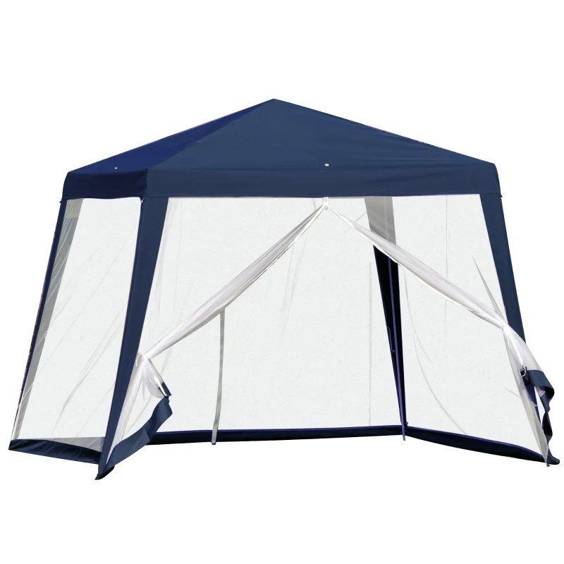 Outsunny Carpa de Jardín 3x3 m Cenador con 4 Partes Laterales Mosquitera con Cremallera Protección UV Impermeable para Patio Exterior Eventos Fiesta Azul