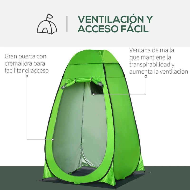 Outsunny Tienda de Ducha Portátil con Bolsillo Bolsa de Transporte y UV 20+ para Baño Inodoro 126x124x189 cm Verde