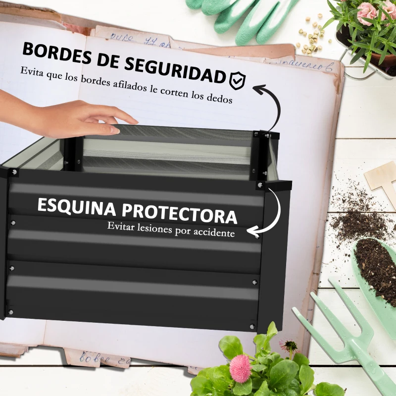 Outsunny Set de 2 Jardineras de Exterior de Acero Rectangulares para Cultivos Plantas Flores para Patio 100x60x30 cm Gris Oscuro