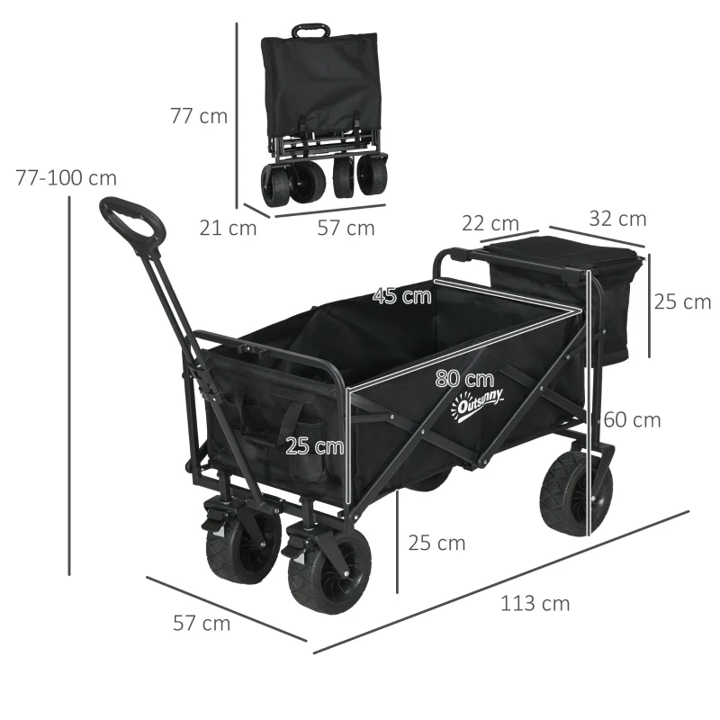 Outsunny Carro Plegable con Bolsa Térmica Desmontable Longitud y Ángulo del Mango Ajustables y Bolsa de Transporte Negro