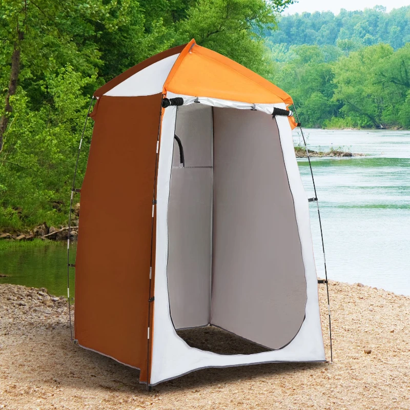 Outsunny Tienda de Ducha Camping Portátil UV25+ Tienda de Privacidad Tienda Instantánea para Baño Vestuario Cambiador Inodoro con Ventana Bolsillo y Bolsa de Transporte 123x121x198 cm Naranja