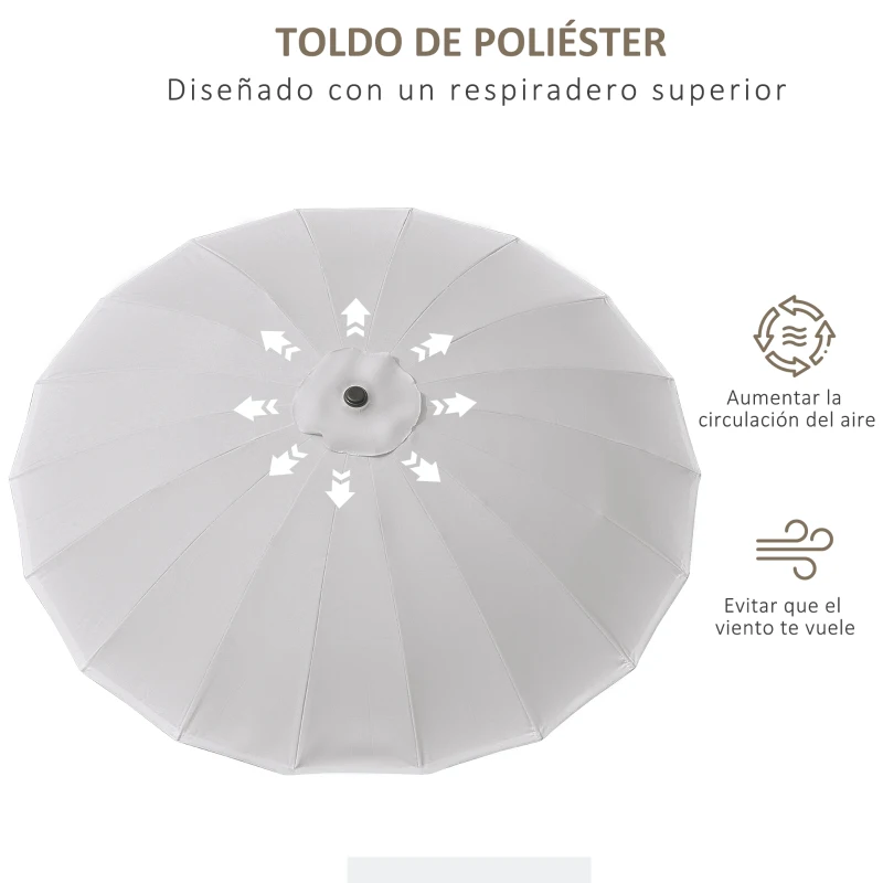 Outsunny Sombrilla de Jardín Ø250x240 cm con Manivela Parasol con Ángulo Inclinable con 18 Varillas para Exterior Gris Claro