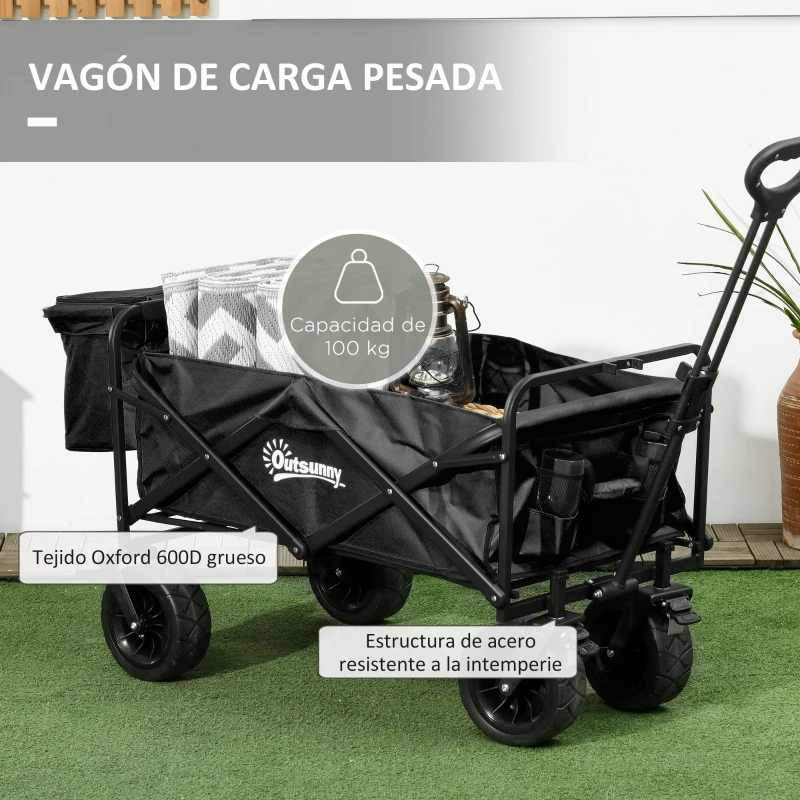 Outsunny Carro Plegable con Bolsa Térmica Desmontable Longitud y Ángulo del Mango Ajustables y Bolsa de Transporte Negro