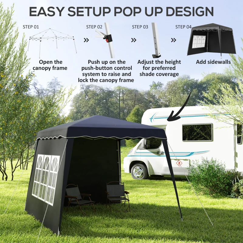 Outsunny 2.4 x 2.4m Two Wall Pop Up Gazebo - Black