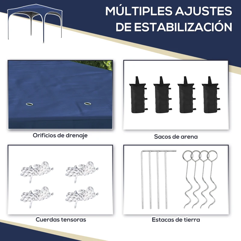 Outsunny Cenador de Jardín Plegable con Altura Ajustable Bolsa de Transporte Impermeable Anti-UV y Bolsas de Arena Azul Oscuro