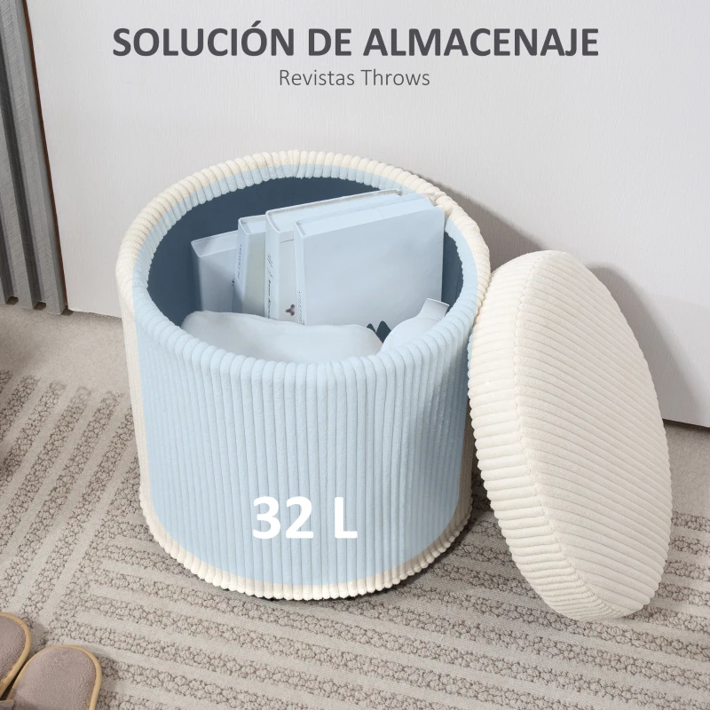 HOMCOM Puff con Almacenaje Redondo Tapizado en Pana con Estructura de Acero Estable y Acolchado Suave Ø40x41 cm Beige