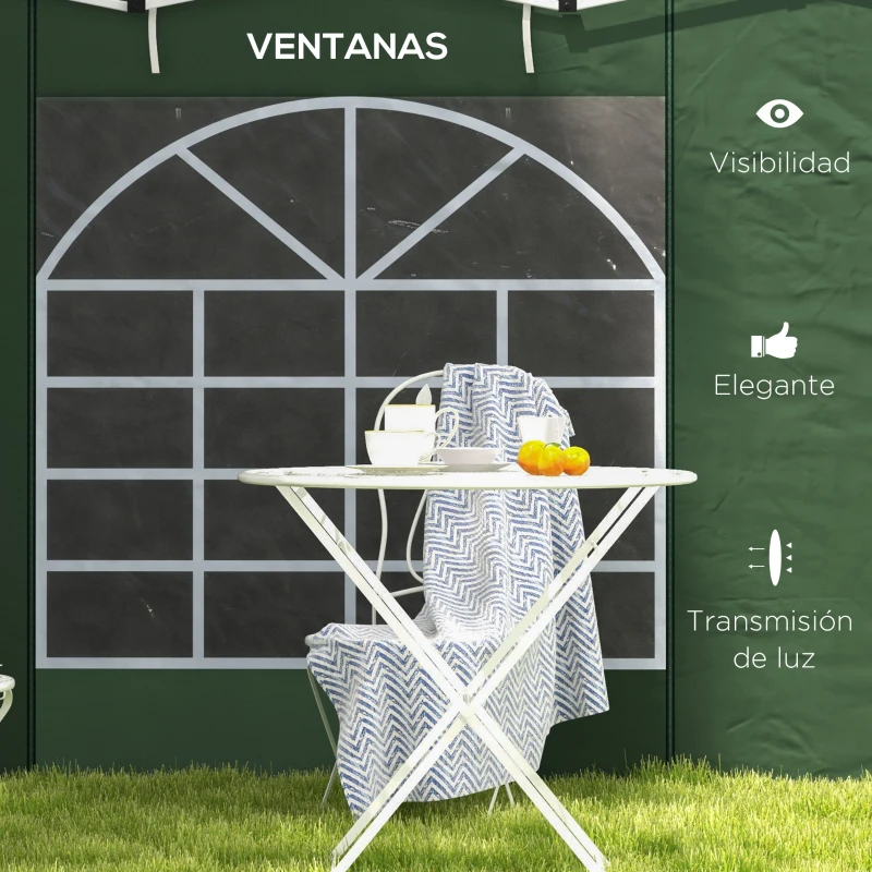 Outsunny 2 Paredes Laterales para Carpa 295x195 cm con Ventana Enrollable y Puerta con Cremallera para Carpa 3x3 m o 3x6 m Verde