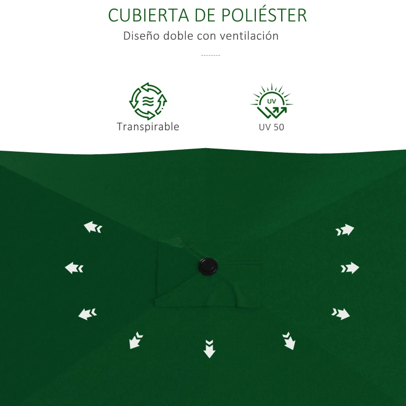 Outsunny Sombrilla de Jardín 205x290x248 cm con 6 Varillas Apertura Manual Anti-UV y Ángulo Ajustable para Terraza Exterior Verde