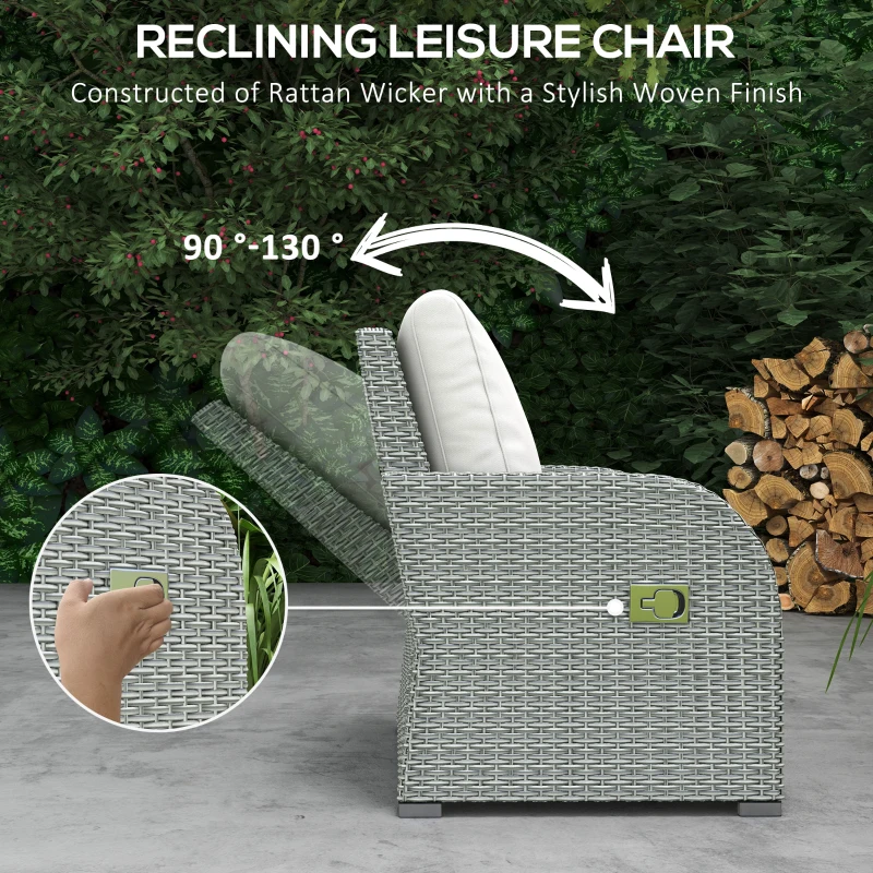 Outsunny Six-piece Outdoor Rattan Dining Set, Outdoor Sofa Set with Reclining Armchairs and Mental Frame, Grey