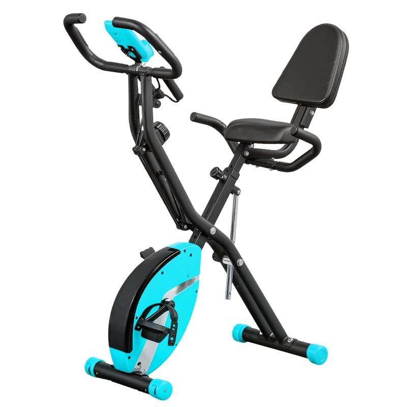SPORTNOW Bicicleta Estática Dobrável com Resistência Magnética de 8 Níveis Encosto Volante Ecrã LCD e Banda de Resistência 43x97x109 cm Verde