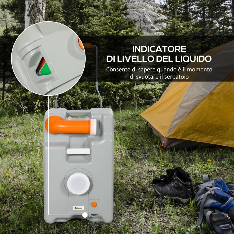 Outsunny Serbatoio per Acqua da Campeggio 22L con Ruote e Maniglia e Beccuccio Girevole, Grigio