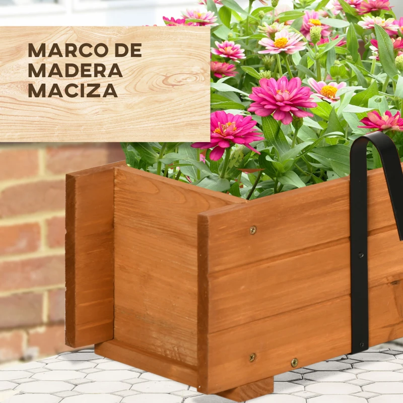 Outsunny Jardinera de Madera con 2 Ganchos para Colgar para Cultivos Plantas Flores al Exterior 91x18x16,5 cm Natural
