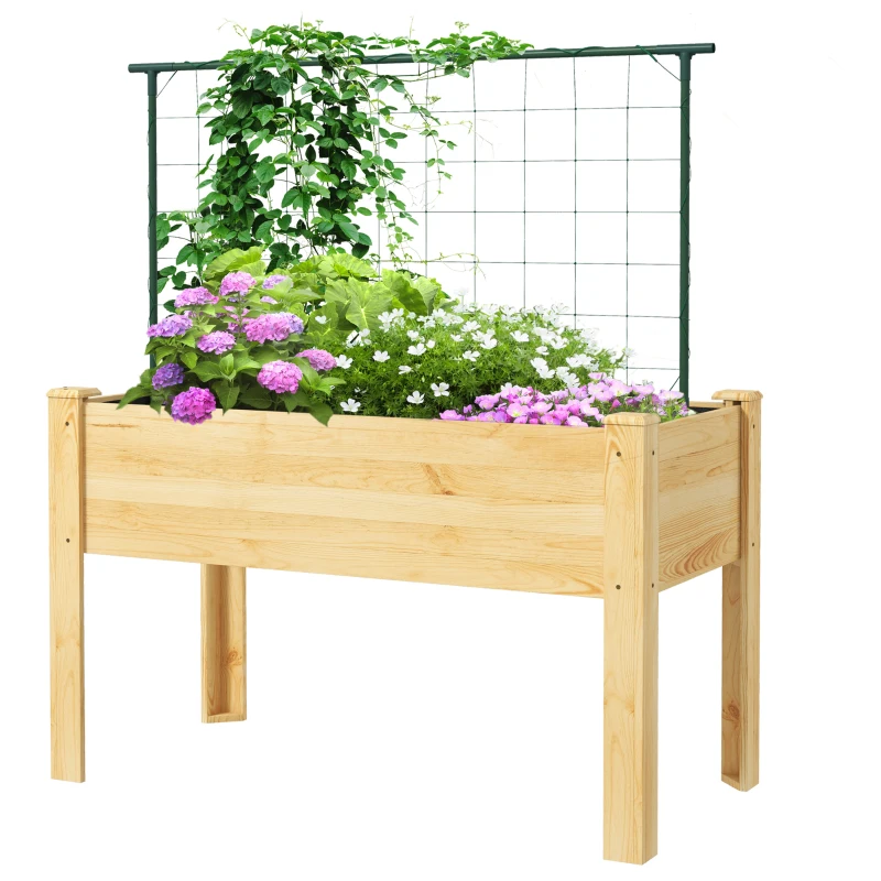 Outsunny Jardinera de Cultivo con Enrejado Huerto Urbano para Trepar Enredaderas Verduras Plantas Flores 120x60x75 cm Natural