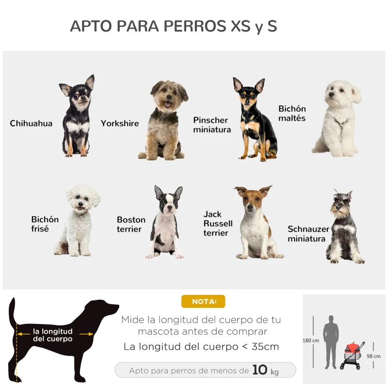PawHut Carrito para Perros Pequeños 3 en 1 con Vagón Desmontable Cesta de Almacenaje Correas de Seguridad y Cojín Rojo