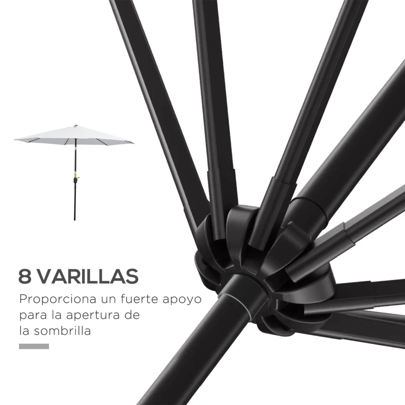 Outsunny Sombrilla de Jardín Ø295x250 cm con Manivela Parasol Exterior con Mecanismo de Inclinación y Poste Desmontable de Metal para Terraza Piscina Patio Blanco