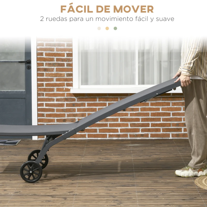 Outsunny Juego de 2 Tumbonas Reclinables de Jardín de Aluminio con Respaldo Ajustable y Ruedas 165x66x102 cm Gris Oscuro