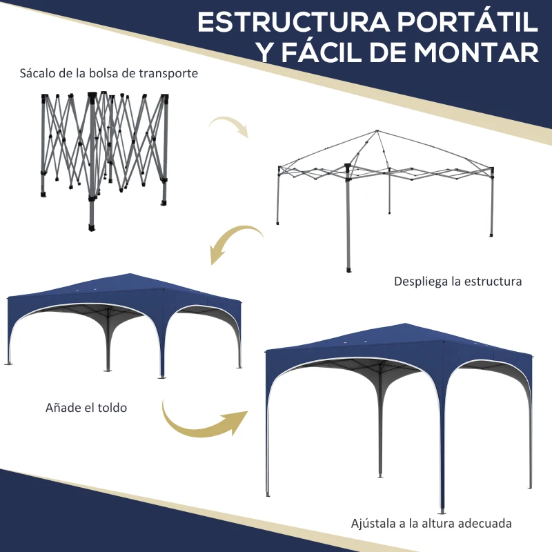 Outsunny Cenador de Jardín Plegable con Altura Ajustable Bolsa de Transporte Impermeable Anti-UV y Bolsas de Arena Azul Oscuro
