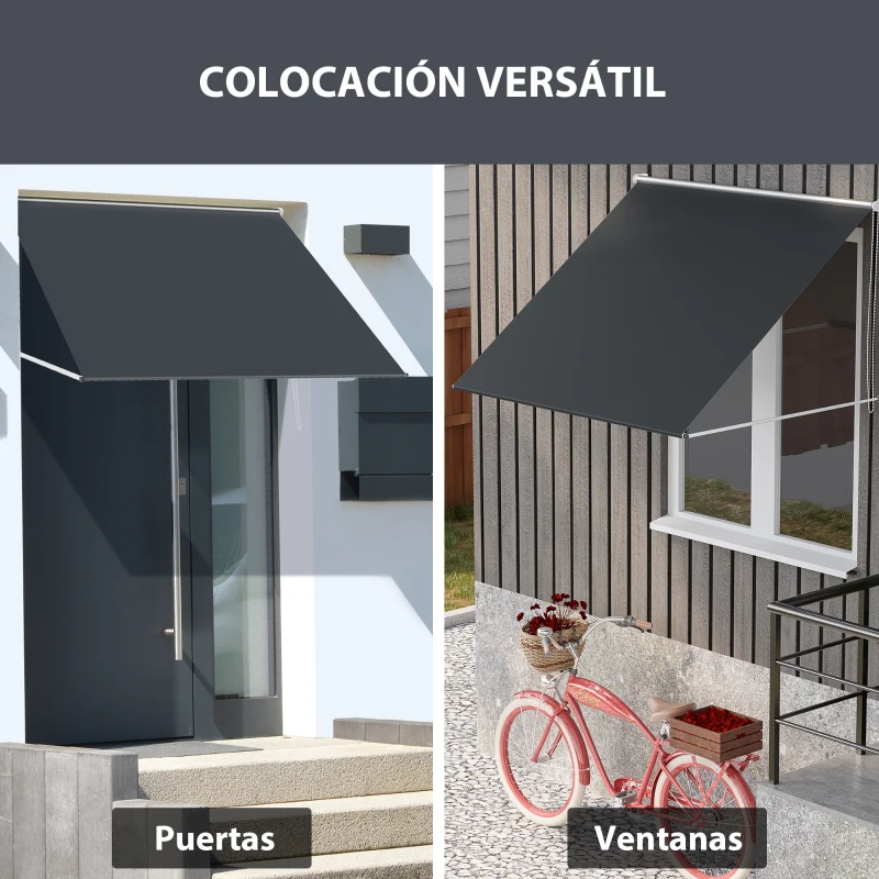 Outsunny Toldo Retráctil de Exterior con Marco de Aluminio Ángulo de Inclinación Ajustable Anti-UV 150x120 cm Gris Oscuro