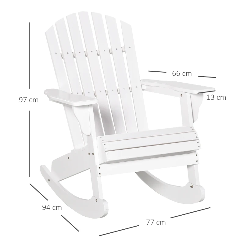 Outsunny Silla Adirondack de Madera 77x94x97 cm para Jardín Terraza Exterior de Estilo Rústico Carga 130kg Blanco